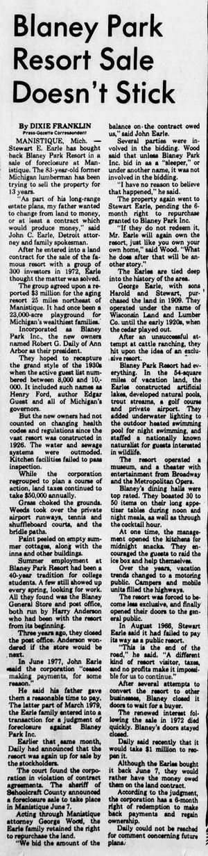 Blaney Park Resort - 1978 Sale Falls Through